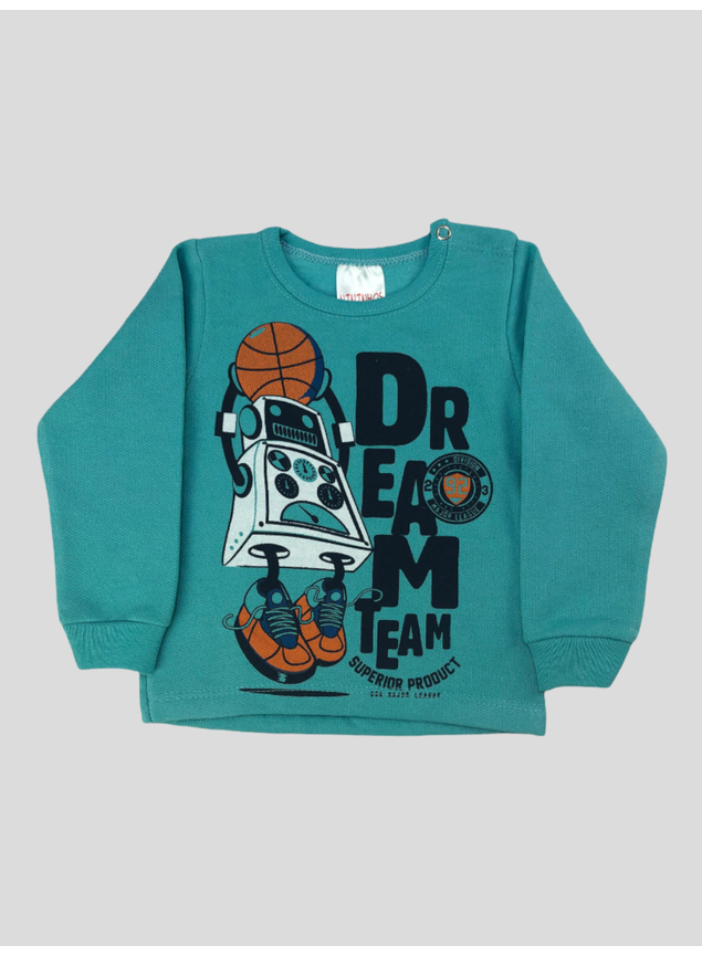 Conjunto Casaco Careca c/ Botão e Calça de Moletom Bebê Menino Azul Piscina