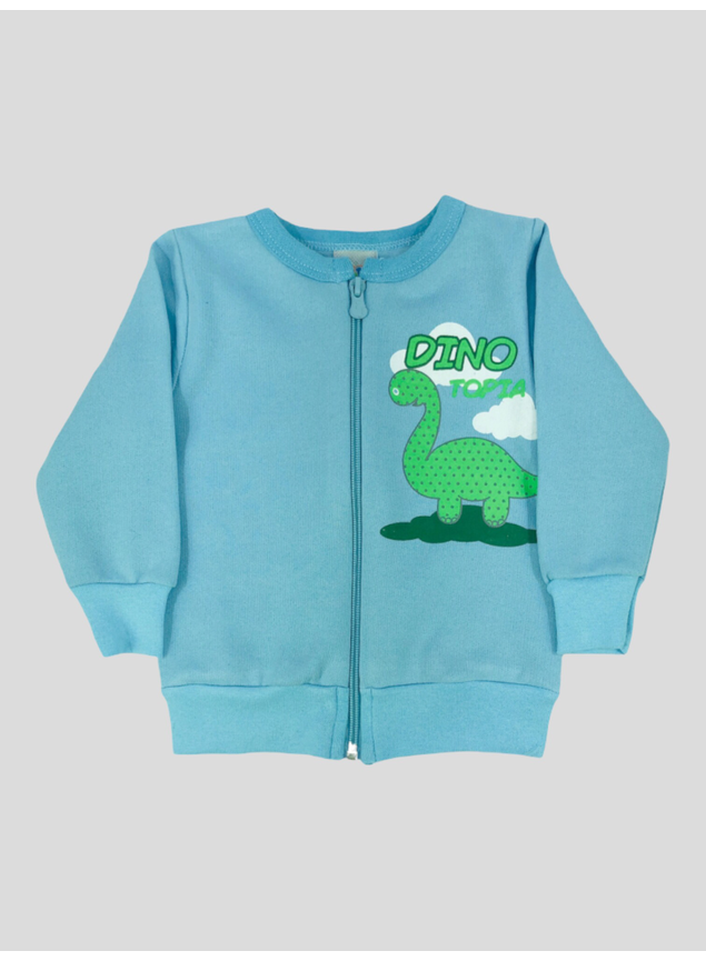 Conjunto Casaco Careca c/ Zíper e Calça Moletom Saruel Bebê Menino Azul  Claro