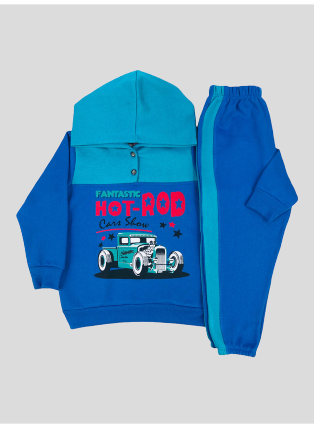 Conjunto Casaco c/ Capuz Botões e Calça Moletom c/ Recortes