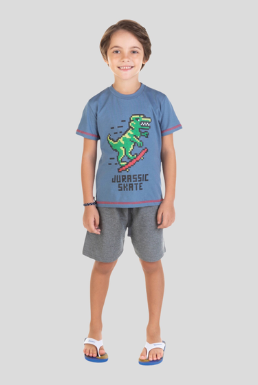 Conjunto Camiseta Meia Malha Games e Bermuda Moletom c/ Cadarço