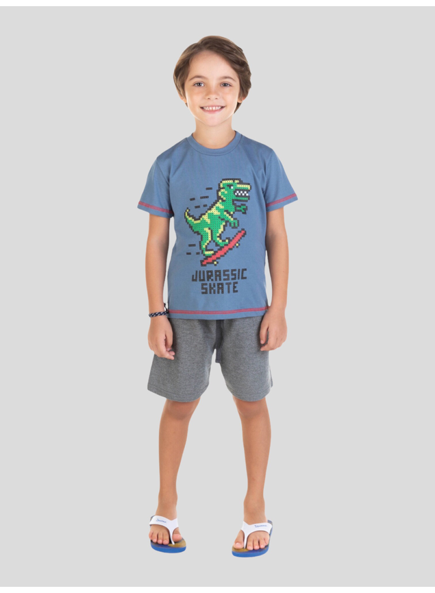 Conjunto Camiseta Meia Malha Games e Bermuda Moletom c/ Cadarço